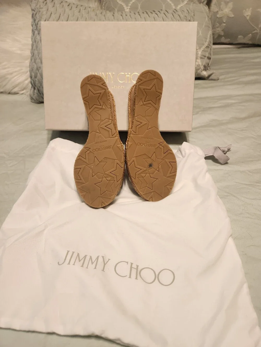 Jimmy Choo Black Leather Crisscross Espadrille Wedges